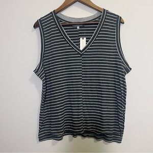 Anthropologie Gray and White Striped Sleeveless Tank Top, Womens Large